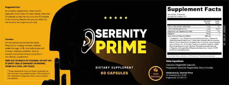 Serenity Prime Supplement Facts