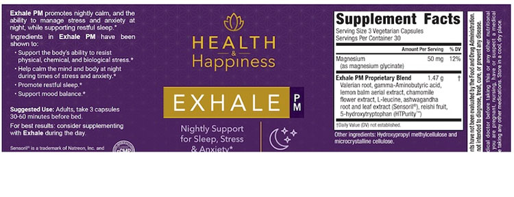 Exhale PM Supplement Facts