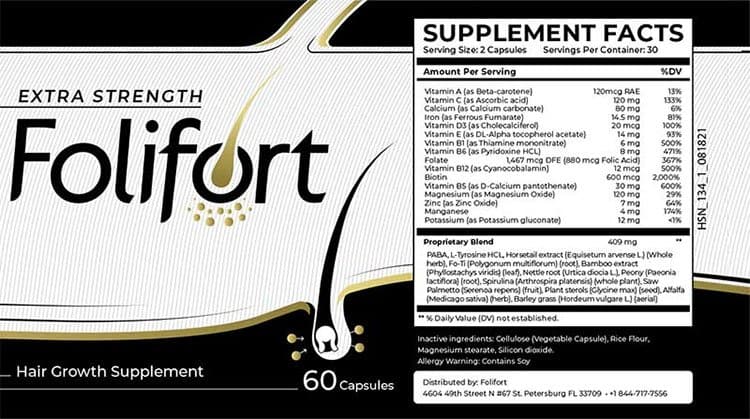 Folifort Supplement Facts